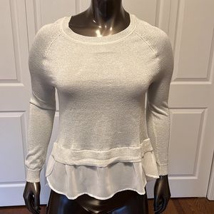 A.N.A. A New Approach Off-White Metallic Silver Long Sleeve Blouse Size Petite M